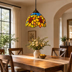Tiffany Vintage Stained Glass Sunflower Pendant Light Retro Small Floral Hanging Lamp