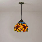 Tiffany Vintage Stained Glass Sunflower Pendant Light Retro Small Floral Hanging Lamp