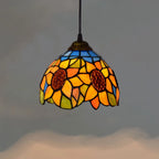 Tiffany Vintage Stained Glass Sunflower Pendant Light Retro Small Floral Hanging Lamp