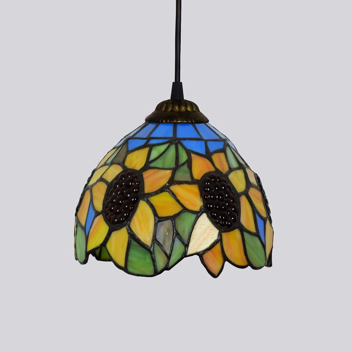 Tiffany Vintage Stained Glass Sunflower Pendant Light Retro Small Floral Hanging Lamp