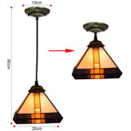 Vintage Tiffany Stained Glass Pendant Light Retro Small Handcrafted Geometric Hanging Lamp