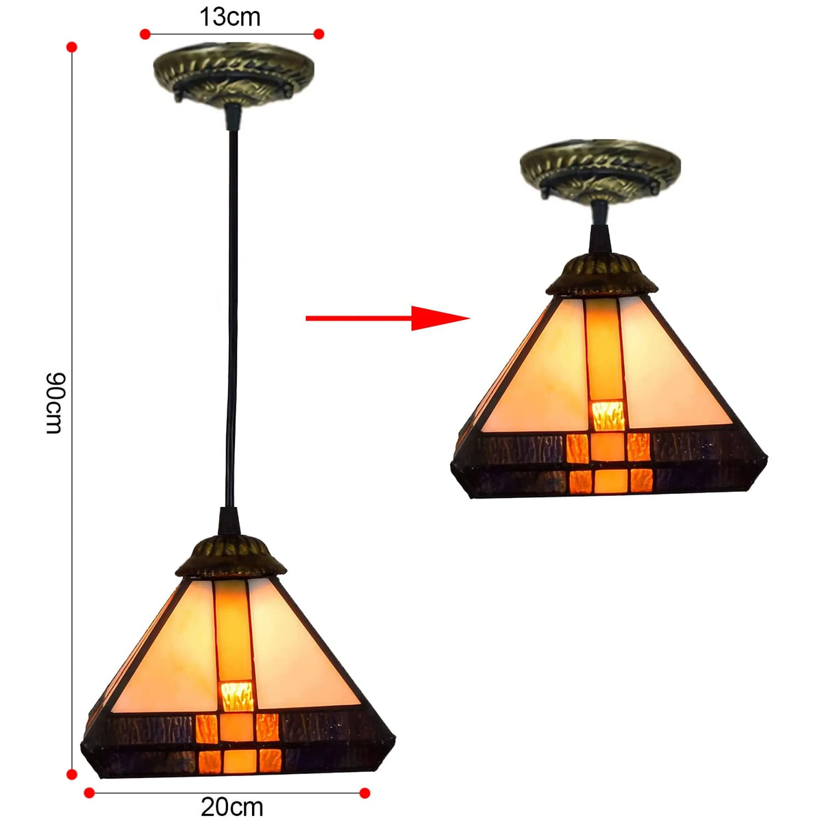 Vintage Tiffany Stained Glass Pendant Light Retro Small Handcrafted Geometric Hanging Lamp