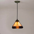 Vintage Tiffany Stained Glass Pendant Light Retro Small Handcrafted Geometric Hanging Lamp