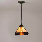 Vintage Tiffany Stained Glass Pendant Light Retro Small Handcrafted Geometric Hanging Lamp