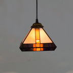 Vintage Tiffany Stained Glass Pendant Light Retro Small Handcrafted Geometric Hanging Lamp