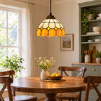 Vintage Tiffany Stained Glass Pendant Light Small Retro Amber Mosaic Hanging Lamp