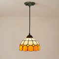 Vintage Tiffany Stained Glass Pendant Light Small Retro Amber Mosaic Hanging Lamp