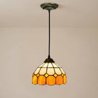 Vintage Tiffany Stained Glass Pendant Light Small Retro Amber Mosaic Hanging Lamp
