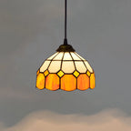 Vintage Tiffany Stained Glass Pendant Light Small Retro Amber Mosaic Hanging Lamp