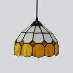 Vintage Tiffany Stained Glass Pendant Light Small Retro Amber Mosaic Hanging Lamp
