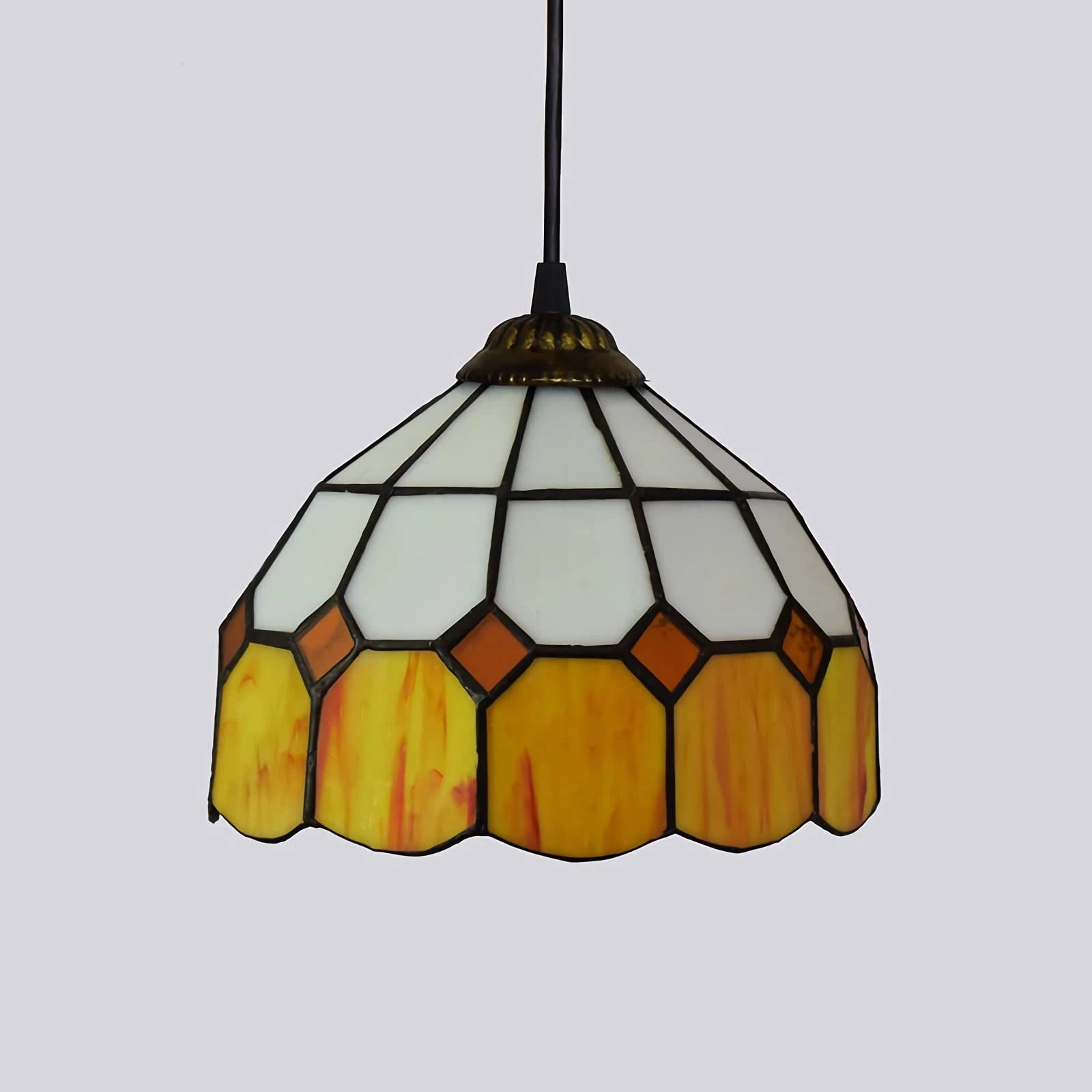Vintage Tiffany Stained Glass Pendant Light Small Retro Amber Mosaic Hanging Lamp