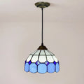 Vintage Tiffany Blue Stained Glass Pendant Light Small Classic Retro Art Glass Hanging Lamp