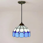 Vintage Tiffany Blue Stained Glass Pendant Light Small Classic Retro Art Glass Hanging Lamp