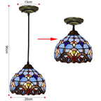 Vintage Tiffany Stained Glass Pendant Light Retro Small Blue Floral Mosaic Hanging Lamp