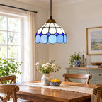 Vintage Tiffany Blue Stained Glass Pendant Light Small Classic Retro Art Glass Hanging Lamp