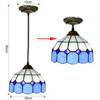 Vintage Tiffany Blue Stained Glass Pendant Light Small Classic Retro Art Glass Hanging Lamp
