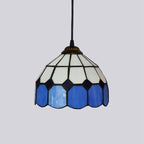 Vintage Tiffany Blue Stained Glass Pendant Light Small Classic Retro Art Glass Hanging Lamp