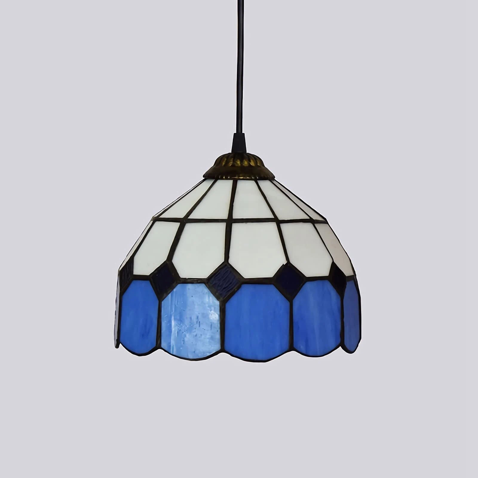 Vintage Tiffany Blue Stained Glass Pendant Light Small Classic Retro Art Glass Hanging Lamp