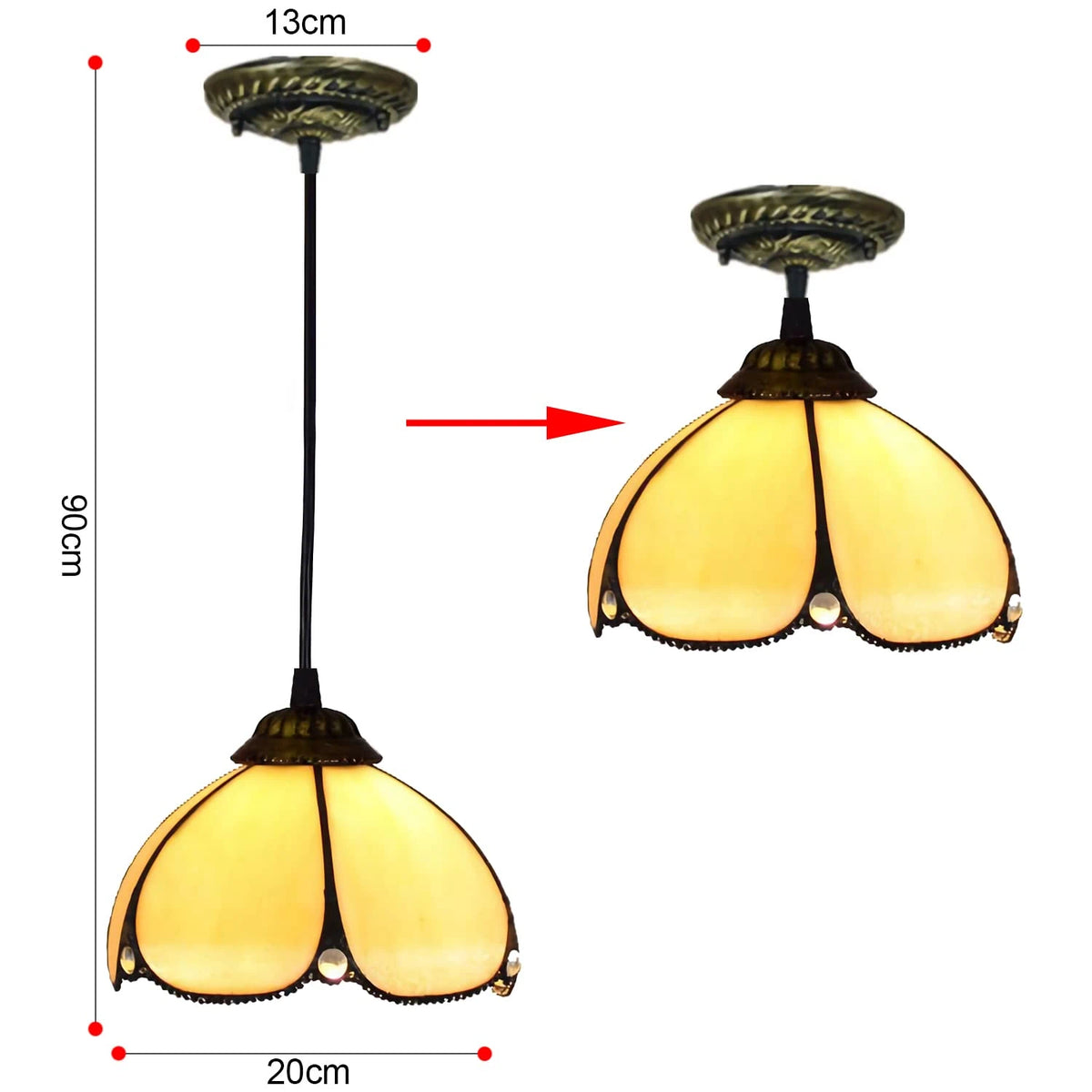 Tiffany Amber Glass Pendant Light Small Vintage Floral Hanging Lamp