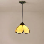Tiffany Amber Glass Pendant Light Small Vintage Floral Hanging Lamp