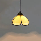 Tiffany Amber Glass Pendant Light Small Vintage Floral Hanging Lamp