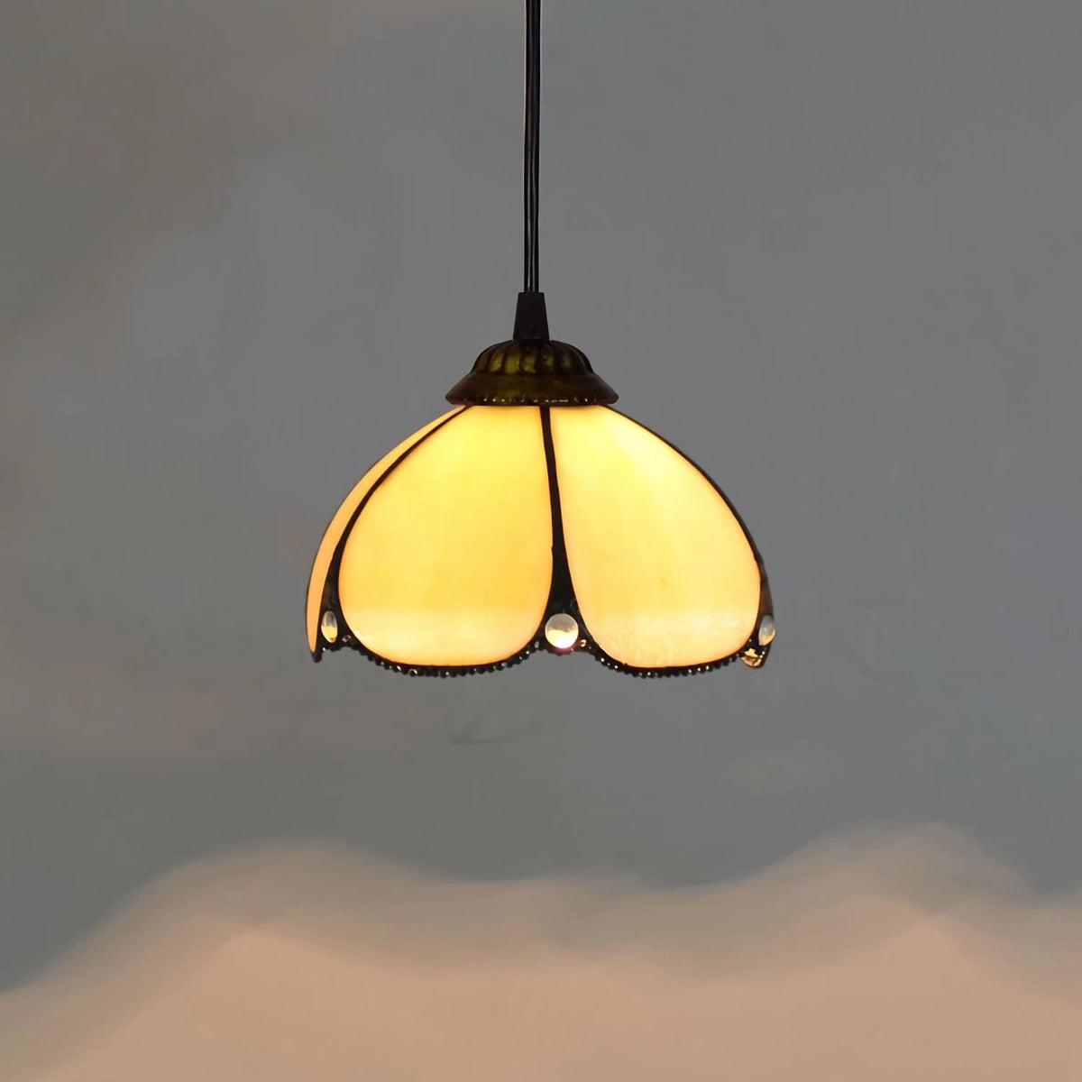 Tiffany Amber Glass Pendant Light Small Vintage Floral Hanging Lamp
