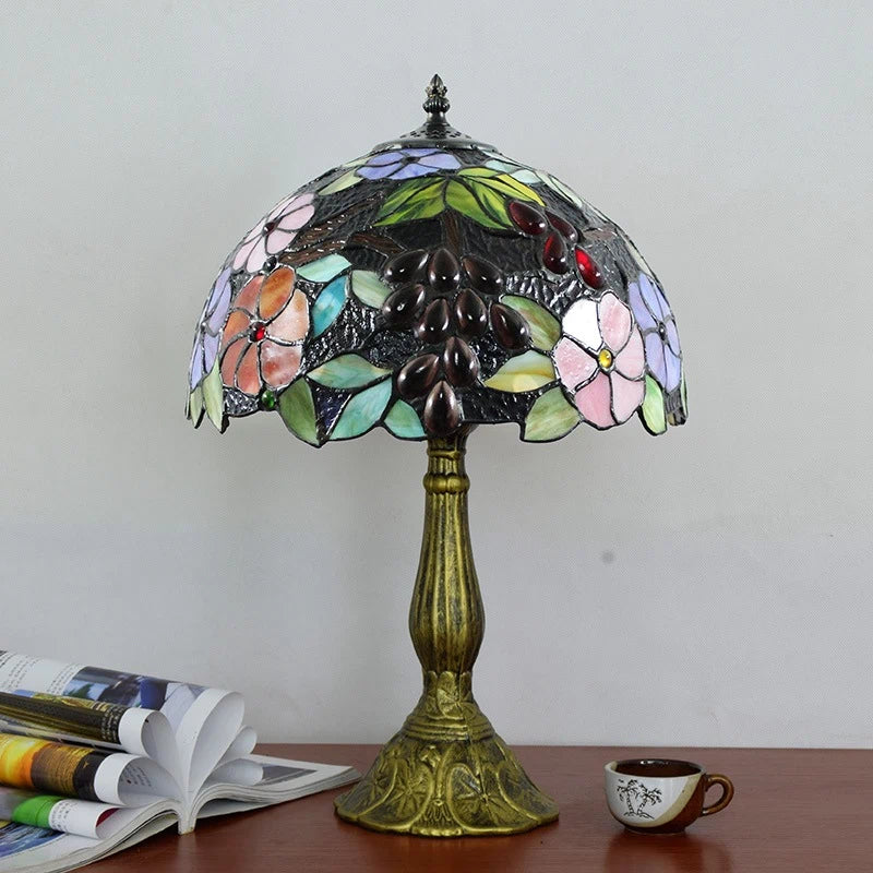 Tiffany-Style Stained Glass Floral Table Lamp Colorful Dome-shaped shade Table Light