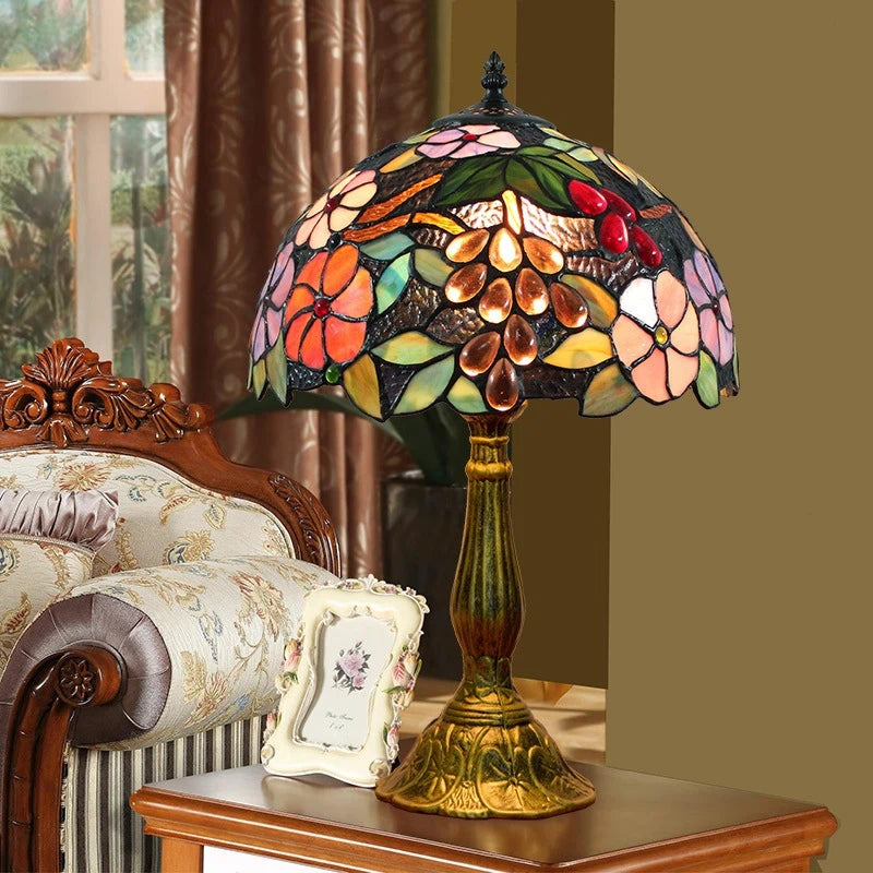 Tiffany-Style Stained Glass Floral Table Lamp Colorful Dome-shaped shade Table Light
