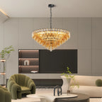 Tronchi Extra Large 14-Light Amber Gold Modern Round Chandelier Tatayosi Tiered Smoke Blown Glass Pendant Light