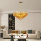 Tronchi Extra Large 14-Light Amber Gold Modern Round Chandelier Tatayosi Tiered Smoke Blown Glass Pendant Light