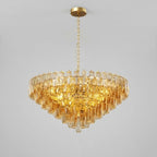 Tronchi Extra Large 14-Light Amber Gold Modern Round Chandelier Tatayosi Tiered Smoke Blown Glass Pendant Light