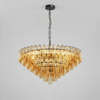 Tronchi Extra Large 14-Light Amber Gold Modern Round Chandelier Tatayosi Tiered Smoke Blown Glass Pendant Light