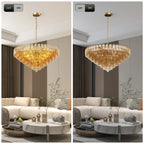 Tronchi Extra Large 14-Light Amber Gold Modern Round Chandelier Tatayosi Tiered Smoke Blown Glass Pendant Light