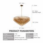 Tronchi Extra Large 14-Light Amber Gold Modern Round Chandelier Tatayosi Tiered Smoke Blown Glass Pendant Light