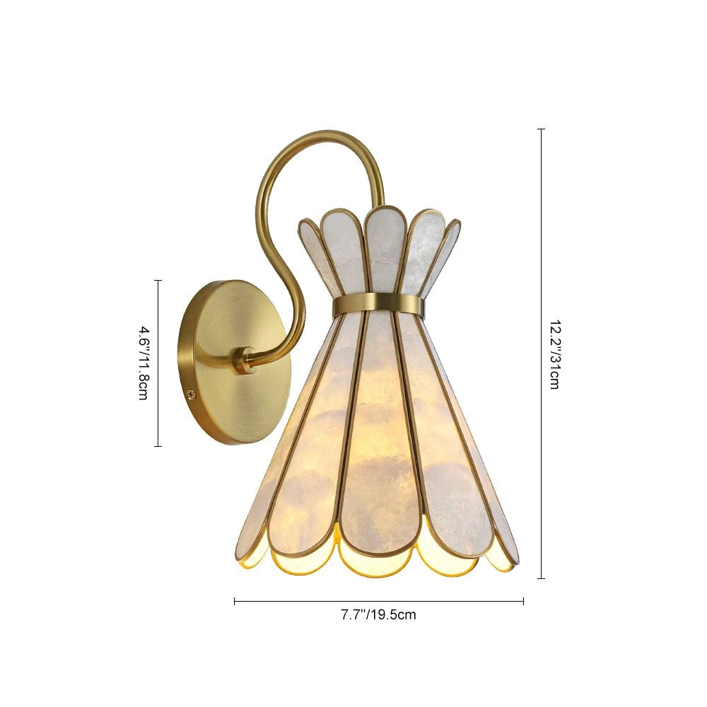 Sculptural Capiz Shell Glass Wall Sconce Tiffany Style Flower Armed Wall Light Art Deco Bathroom Wall Lamp