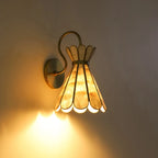 Sculptural Capiz Shell Glass Wall Sconce Tiffany Style Flower Armed Wall Light Art Deco Bathroom Wall Lamp