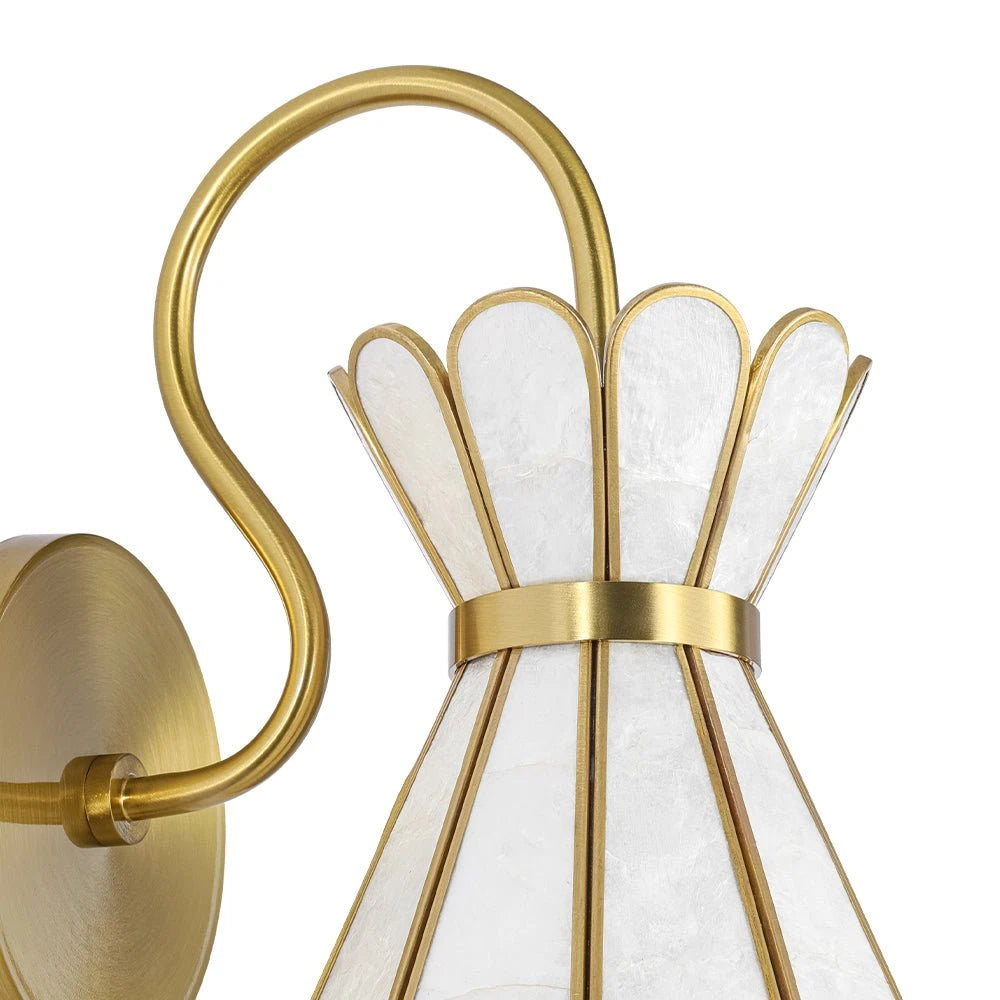 Sculptural Capiz Shell Glass Wall Sconce Tiffany Style Flower Armed Wall Light Art Deco Bathroom Wall Lamp