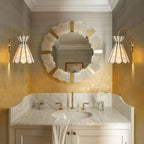 Sculptural Capiz Shell Glass Wall Sconce Tiffany Style Flower Armed Wall Light Art Deco Bathroom Wall Lamp
