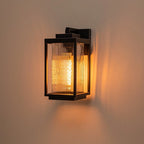 Black Outdoor Ribbed Glass Wall Lantern Modern Farmhouse Style Wall lamp Water-proof Sconce