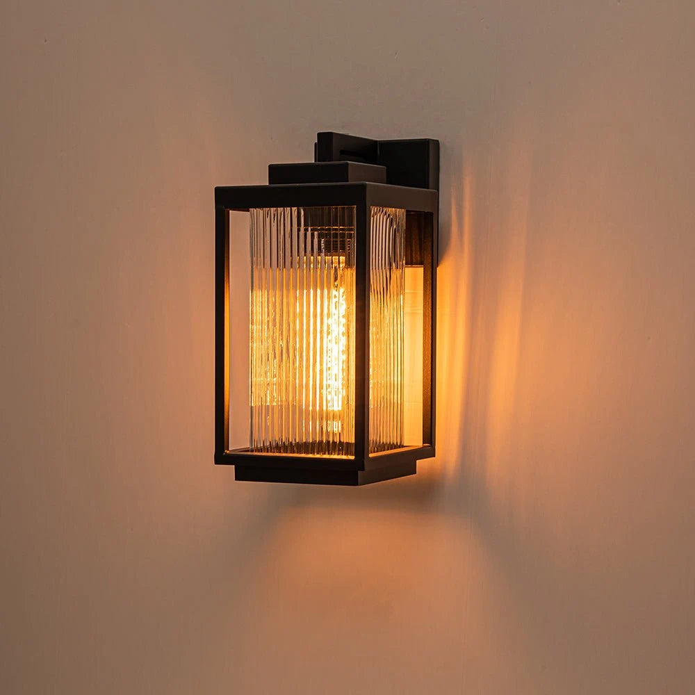 Black Outdoor Ribbed Glass Wall Lantern Modern Farmhouse Style Wall lamp Water-proof Sconce