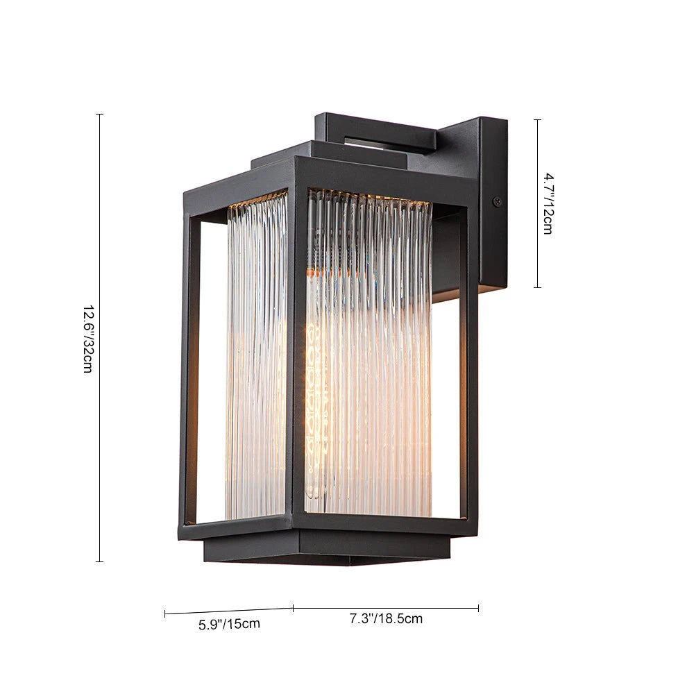 Black Outdoor Ribbed Glass Wall Lantern Modern Farmhouse Style Wall lamp Water-proof Sconce