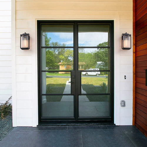 Black Outdoor Ribbed Glass Wall Lantern Modern Farmhouse Style Wall lamp Water-proof Sconce