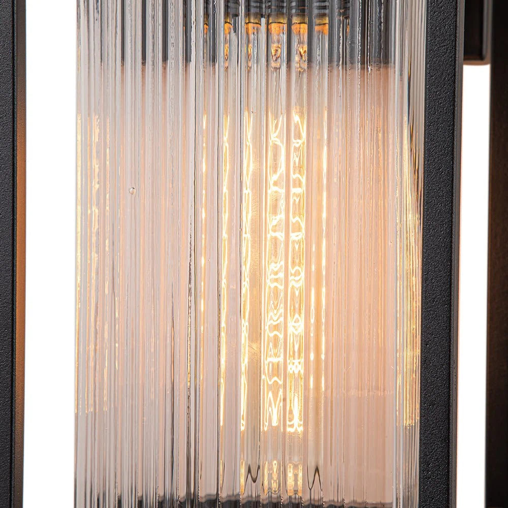 Black Outdoor Ribbed Glass Wall Lantern Modern Farmhouse Style Wall lamp Water-proof Sconce