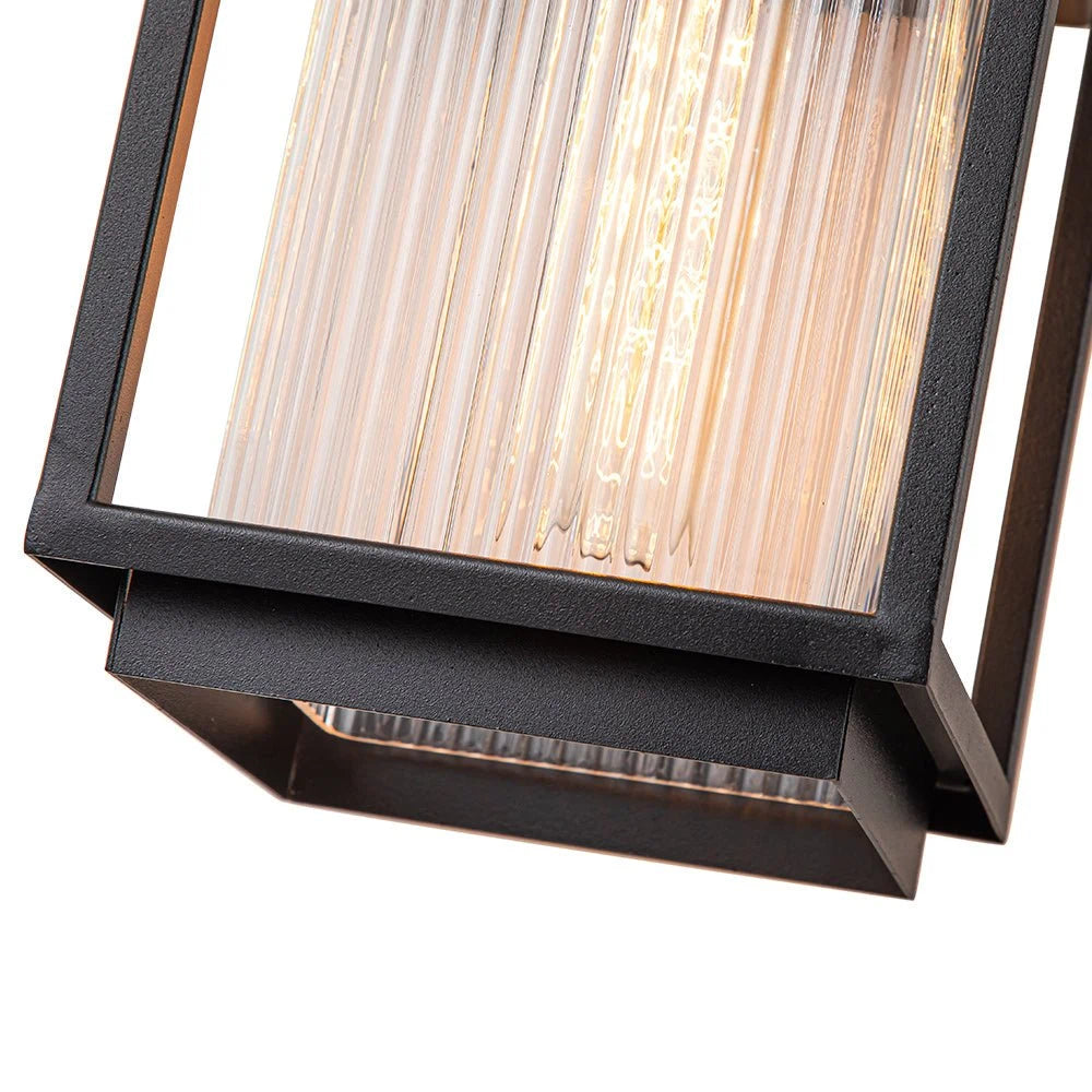 Black Outdoor Ribbed Glass Wall Lantern Modern Farmhouse Style Wall lamp Water-proof Sconce