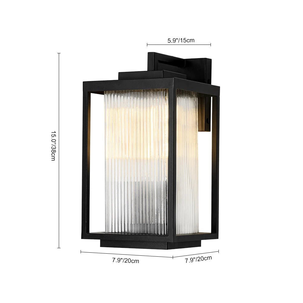 Black Outdoor Ribbed Glass Wall Lantern Modern Farmhouse Style Wall lamp Water-proof Sconce