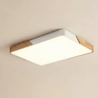 Modern Large Rectangular LED Flush Mount Ceiling Light with Wood and Metal Frame