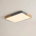 Modern Large Rectangular LED Flush Mount Ceiling Light with Wood and Metal Frame
