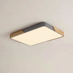 Modern Large Rectangular LED Flush Mount Ceiling Light with Wood and Metal Frame