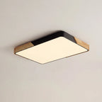 Modern Large Rectangular LED Flush Mount Ceiling Light with Wood and Metal Frame