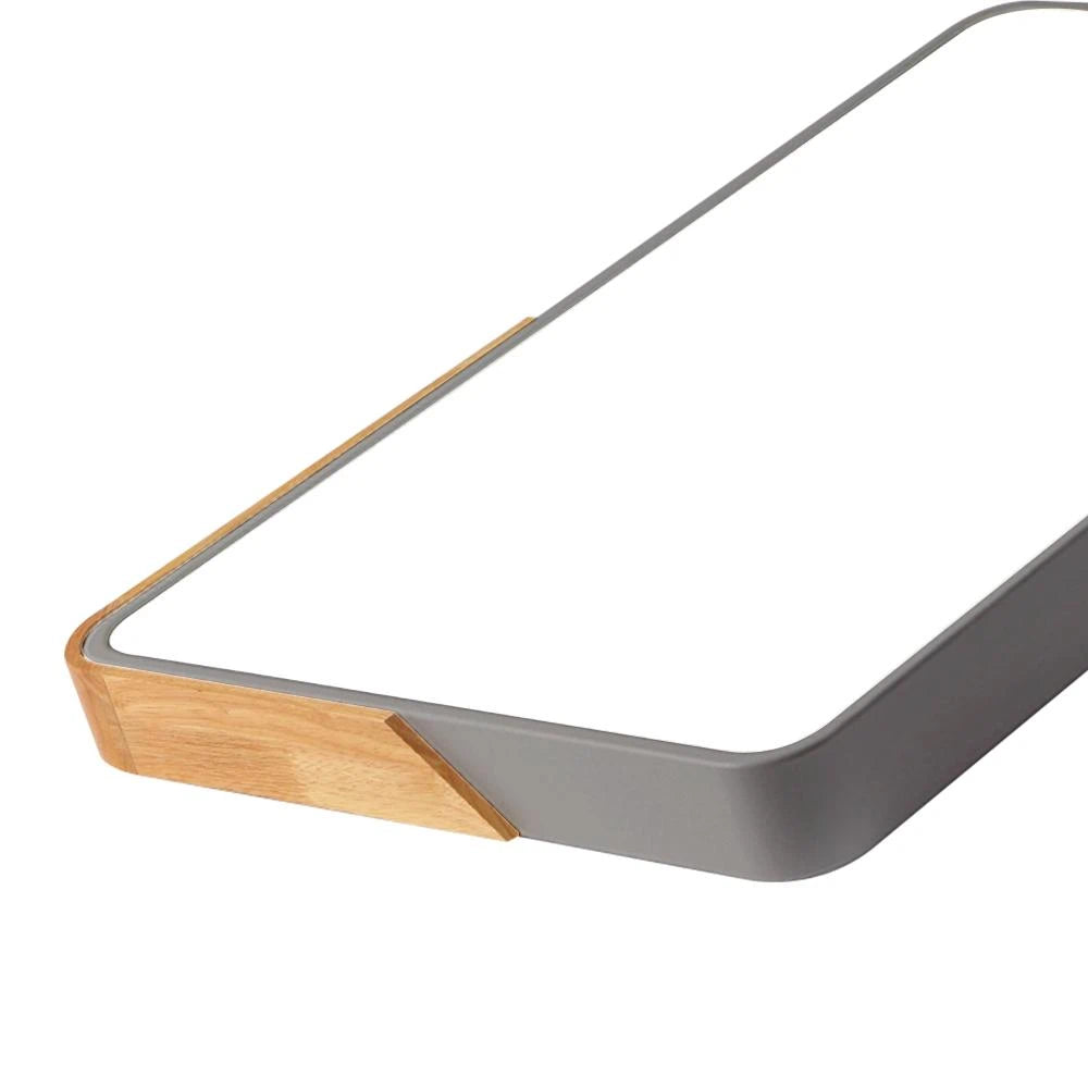 Modern Large Rectangular LED Flush Mount Ceiling Light with Wood and Metal Frame